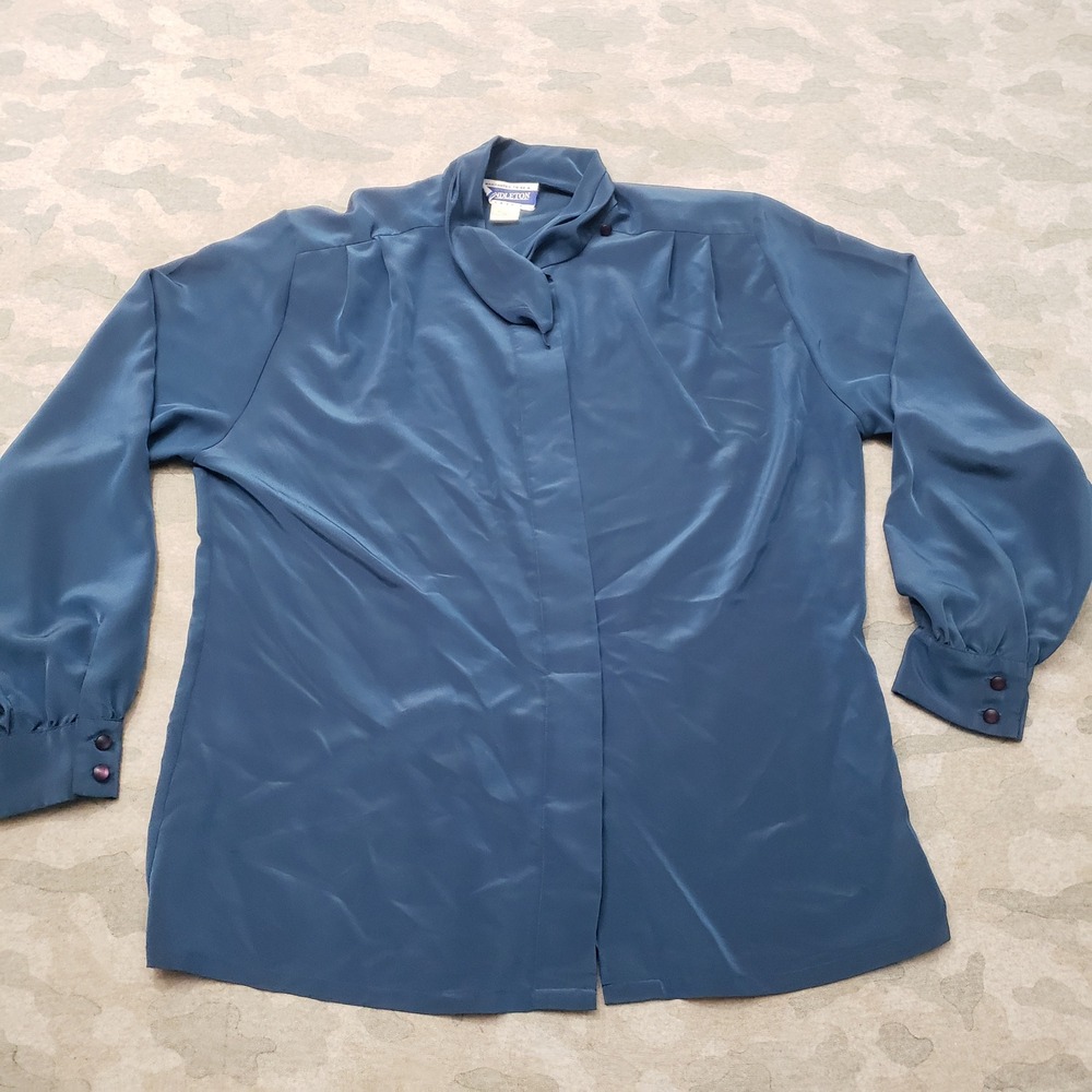 Pendleton Blouse Top Womens 12 Blue Satin Long Sleeve Western